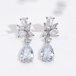 1 Pair Brass Clear Cubic Zirconia Teardrop Dangle Stud Earrings&nbsp;EJEW-LP0001-76