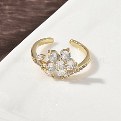 Brass Micro Pave Cubic Zirconia Cuff Rings for Women&nbsp;RJEW-H256-05G