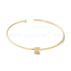 Rack Plating Brass Micro Pave Clear Cubic Zirconia Letter Open Cuff Bangles&nbsp;BJEW-A018-01G-Z