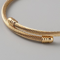 304 Stainless Steel Twist Round Cuff Bangles&nbsp;BJEW-WH0026-06G