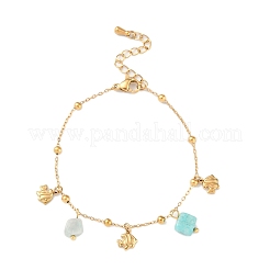 Summer Beach Nuggets Natural Amazonite & Ion Plating(IP) 304 Stainless Steel Charm Bracelets for Women Men&nbsp;BJEW-P326-05F-G