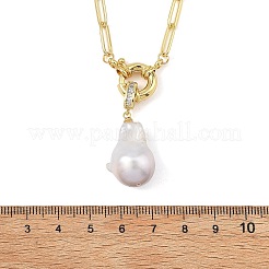Natural Baroque Pearl Keshi Pearl Nuggets Pendant Brass Paperclip Chain Necklaces for Women&nbsp;NJEW-JN06145