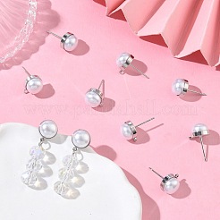 SHEGRACE Brass ABS Imitation Pearl Half Round Stud Earring Findings&nbsp;XGR0100P-119P