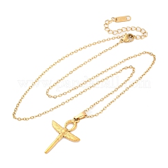 Ankh Cross with Wings 304 Stainless Steel Pendant Necklaces&nbsp;NJEW-H059-08G