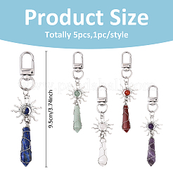 5Pcs Alloy Natural Gemstone Keychains&nbsp;KEYC-YW00216