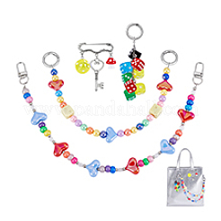 2Pcs Heart Round Acrylic Beaded Bag Decorative Chains and 2Pcs Dice Alloy Brooches&nbsp;HJEW-PH02201