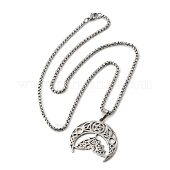 Bat 201 Stainless Steel Hollow Crescent Moon Bat Pendant Necklaces for Women&nbsp;NJEW-M105-05P