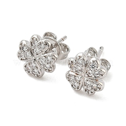 Clover Brass Micro Pave Clear Cubic Zirconia Stud Earrings&nbsp;EJEW-F383-09P