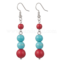 Synthetic Turquoise Round Dangle Earrings&nbsp;EJEW-JE06930