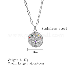 304 Stainless Steel Rhinestone Flat Round with Eye Pendant Necklaces&nbsp;LS9934-2