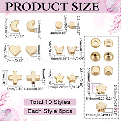 60Pcs 10 Styles Brass Beads&nbsp;KK-ME0001-95