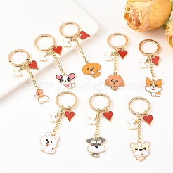 8Pcs 8 Styles Alloy Enamel Dog Heart Bone Pendant Keychain&nbsp;KEYC-YW00283