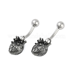 Heart 316 Surgical Stainless Steel Dangle Belly Button Rings&nbsp;EJEW-G416-10AS