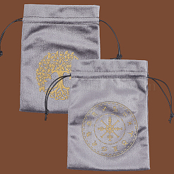 2Pcs 2 Styles Rectangle Gold Stamping Velvet Tarot Storage Drawstring Bags for Divination&nbsp;ABAG-CN0001-54