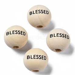 Printed Natural Wood European Beads&nbsp;WOOD-T019-45