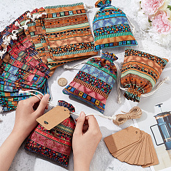 24Pcs 4 Colors Bohemian Rectangle Geometric Print Linenette Drawstring Bags&nbsp;ABAG-NB0001-88B