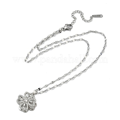 Brass Micro Pave Clear Cubic Zirconia Rotatable Clover Pendant Necklaces&nbsp;NJEW-K280-01P