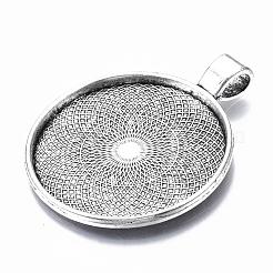 Tibetan Style Flat Round Alloy Pendant Cabochon Settings&nbsp;X-TIBEP-Q049-08AS-RS