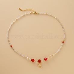 Natural Gold Rutilated Quartz Cube Beaded Dyed Natural Carnelian Fish Pendant Necklaces for Women&nbsp;DL2106