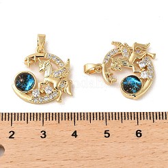 Moon with Unicorn Rack Plating Brass Micro Pave Cubic Zirconia Pendants&nbsp;KK-C037-04G