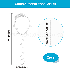 2Pcs Brass Clear Cubic Zirconia Box Chain Bracelets for Women&nbsp;BJEW-BBC0001-09S