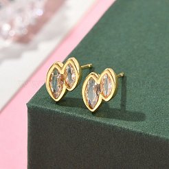 Double Horse Eye Brass Micro Pave Clear Cubic Zirconin Stud Earrings&nbsp;EJEW-D318-06G
