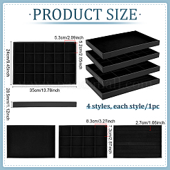 4Pcs 4 Styles Wood Covered with PU Leather Jewelry Display Trays for Earrings Rings Bracelets Necklaces&nbsp;ODIS-FG0002-12