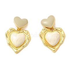 Heart Brass Enamel Stud Earrings&nbsp;EJEW-Z086-17G-01