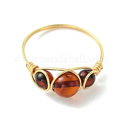 Natural Amber Beads Finger Rings&nbsp;RJEW-JR01039-01
