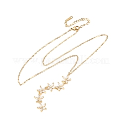 Brass Crystal Rhinestone 5 Flower Y Pendant 201 Stainless Steel Chain Necklaces for Women&nbsp;NJEW-C110-01G