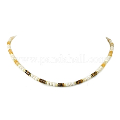 Natural Pink Aventurine & Yellow Aventurine & Tiger Eye Heishi Beads and Natural Cultured Freshwater Pearl Rice Beaded Necklaces for Women&nbsp;NJEW-JN06294-03