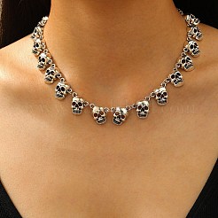 Halloween Skull Alloy Bib Necklaces for Women&nbsp;NJEW-A061-01AS
