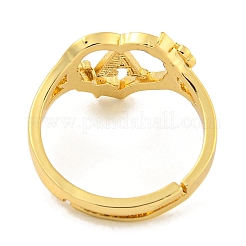 Heart with Letter & Flower Rack Plating Brass Adjustable Rings for Women&nbsp;RJEW-I105-05G-A