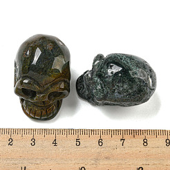 Halloween Natural Moss Agate Skull Figurines&nbsp;DJEW-L021-01A