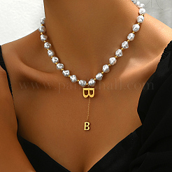 Elegant Stainless Steel Letter B Pendant Imitation Pearl Beaded Necklaces for Women&nbsp;PW1980