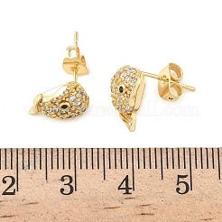 Dog Brass Micro Pave Clear Cubic Zirconia Stud Earrings&nbsp;EJEW-Z144-01G