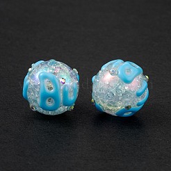 UV Plating Rainbow Iridescent Crackle Acrylic Enamel Beads&nbsp;OACR-I003-07