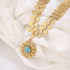 Flower 304 Stainless Steel with Synthetic Turquoise Pendant Necklaces for Women&nbsp;FS-WGCCFBF-02