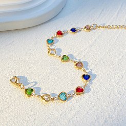 Brass Glass Link Chain Bracelets for Women&nbsp;WGAE243-01