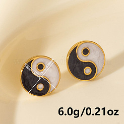 Retro Chinese Style 304 Stainless Steel Flat Round with Yin-yang Stud Earrings&nbsp;MT2482-2