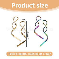 5 Pairs 5 Colors Wave Shape 304 Stainless Steel Dangle Earrings&nbsp;EJEW-HS0001-33