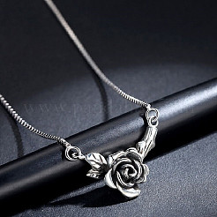 Vintage Brass Rose Flower Pendant Necklaces for Women&nbsp;WGA801E-01