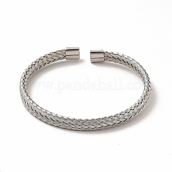 Non-Tarnish 304 Stainless Steel Flat Mesh Chain Shape Open Cuff Bangle for Women&nbsp;BJEW-C033-08P