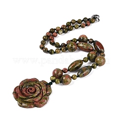 Natural Unakite Flower Pendant Necklaces&nbsp;NJEW-N064-08G