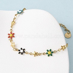 Flower & Star 304 Stainless Steel Link Bracelets for Women&nbsp;BJEW-F524-06B-G