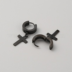 304 Stainless Steel Cross Dangle Hoop Earrings for Women&nbsp;EJEW-WH0014-13EB
