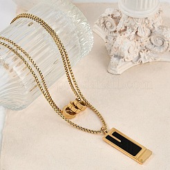 Ion Plating(IP) 304 Stainless Steel Black Enamel Rectangle Pendant Chain Necklaces for Women&nbsp;NJEW-M078-04