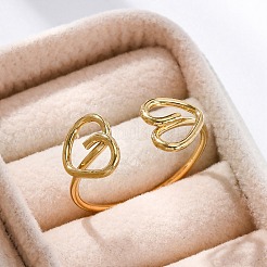 Heart 304 Stainless Steel Open Cuff Rings for Women&nbsp;RJEW-F174-07G