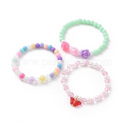 3Pcs 3 Style Acrylic Flower & Imitation Pearl Beaded Stretch Bracelets Set&nbsp;BJEW-JB09105