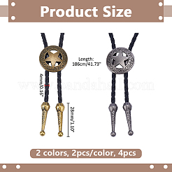 4Pcs 2 Colros Retro Alloy Pendant Black PU Leather Lariat Bolo Tie Necklaces&nbsp;NJEW-ME0001-11B